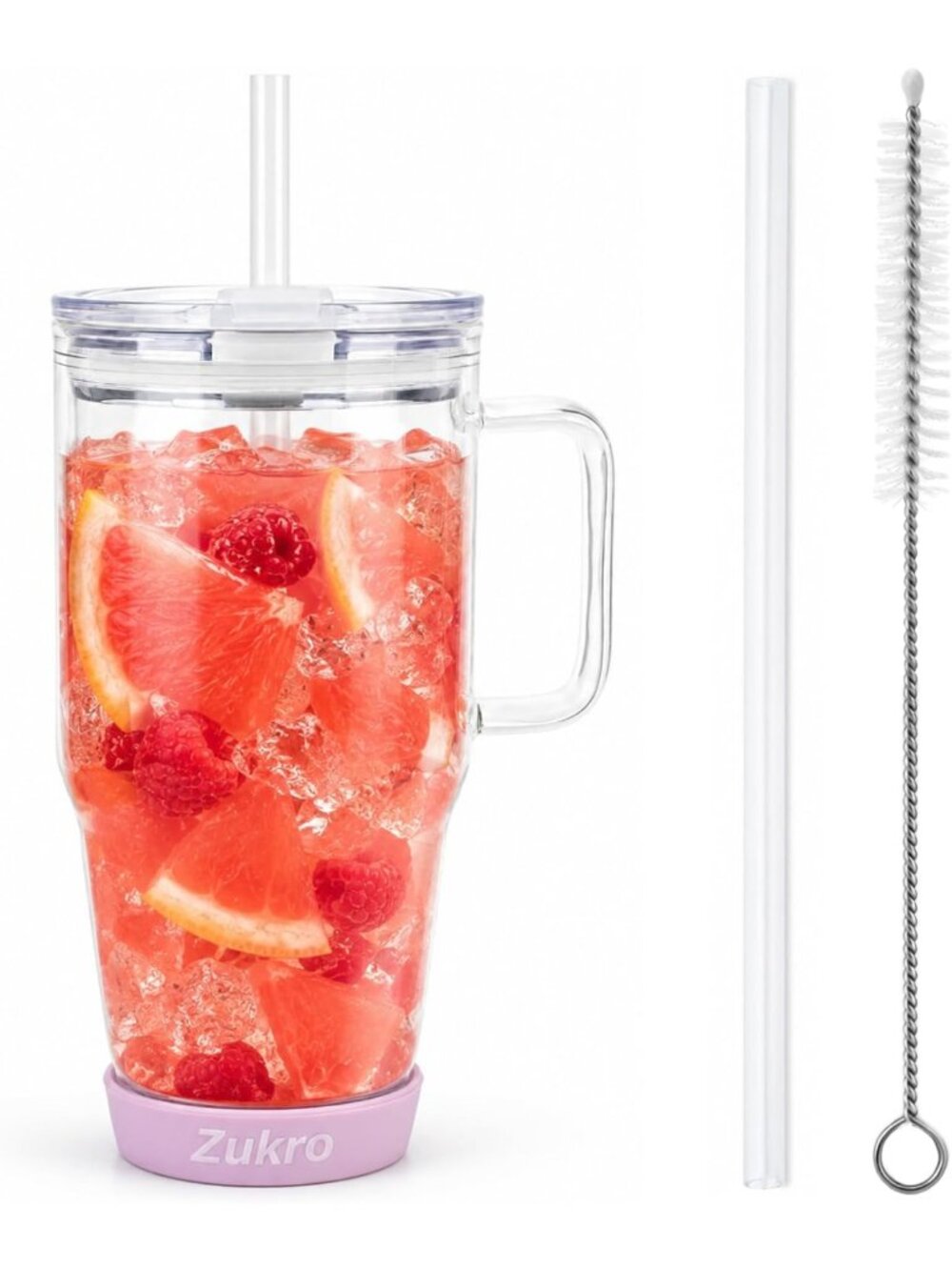 32 oz Borosilicate Glass Tumbler with Handle - Iced Coffee Cup, Reusable, BPA